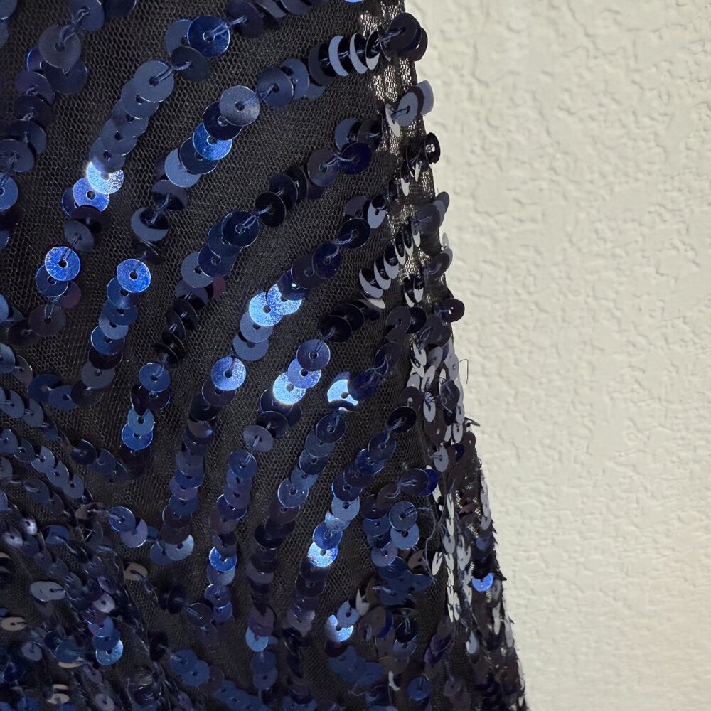 Free People Blue Sequin Cocktail Party Y2K V-Neck Dress Flirty Club Medium - Picture 10 of 16